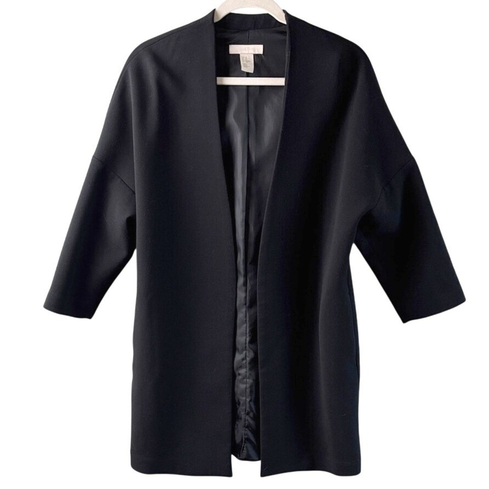 H&M Coat Black Open Front Size XS Timeless Elegant Office